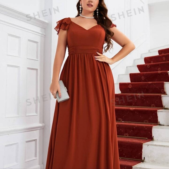 Shein Belle Plus, Orange Ruffle trim chiffon dress , size 18.  Never worn! - Picture 3 of 7